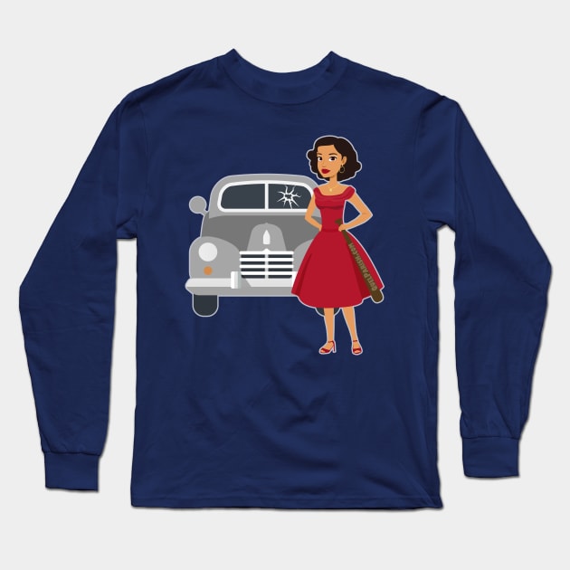 Girl with Vintage Car Long Sleeve T-Shirt by quelparish